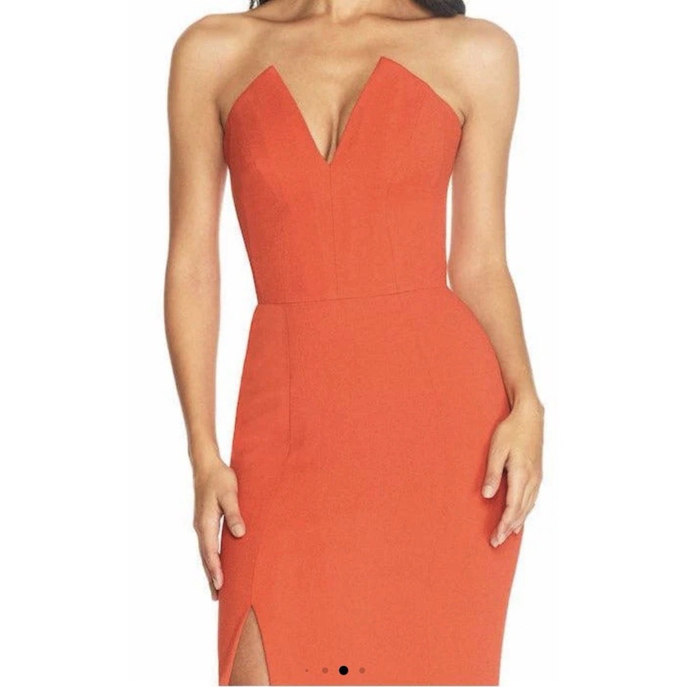 Dress the Population Fernanda Maxi Dress Strapless V Neck‎ Gown Poppy Orange L - Picture 3 of 14
